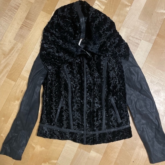 Free People Faux Fur & Vegan Leather Zippered Moto Jacket - Picture 4 of 11